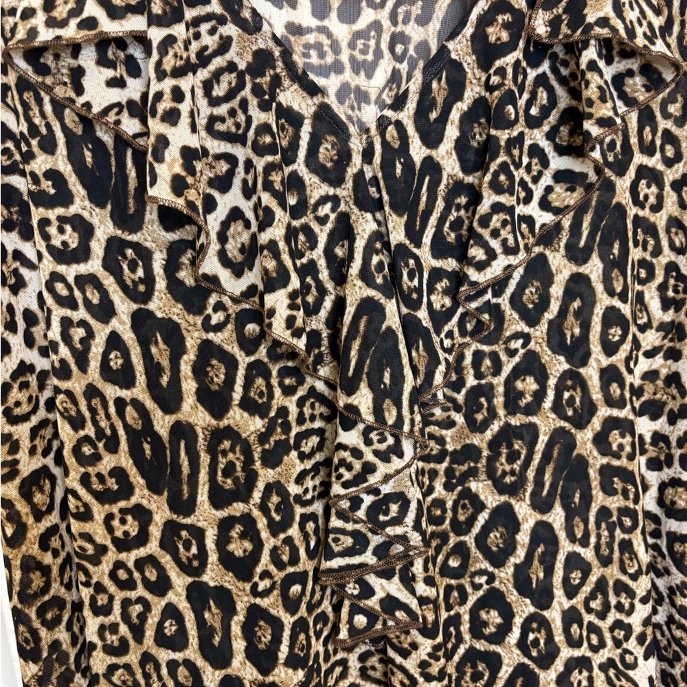 Siren Lily Brown Tan Leopard Animal Print Ruffle Blouse Baddie Indie Flowy 2X - Picture 5 of 5